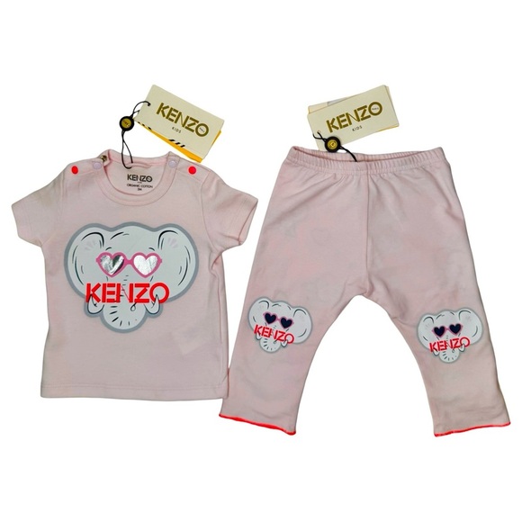 NWT KENZO Baby Elephant Logo 2 Piece Set Top Leggings Pink Reversible Size 3M - Picture 2 of 16
